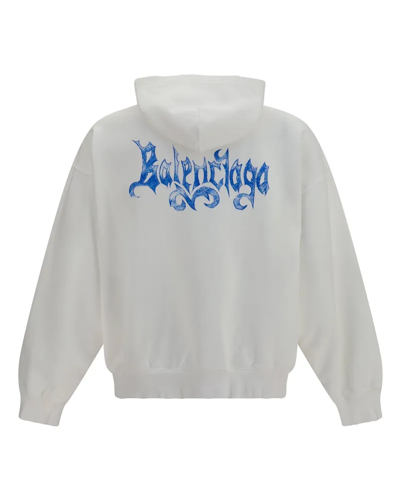 Balenciaga Men's Sketchy Zip Hoodie Full White Cotton Sweatshirts Sweater White
