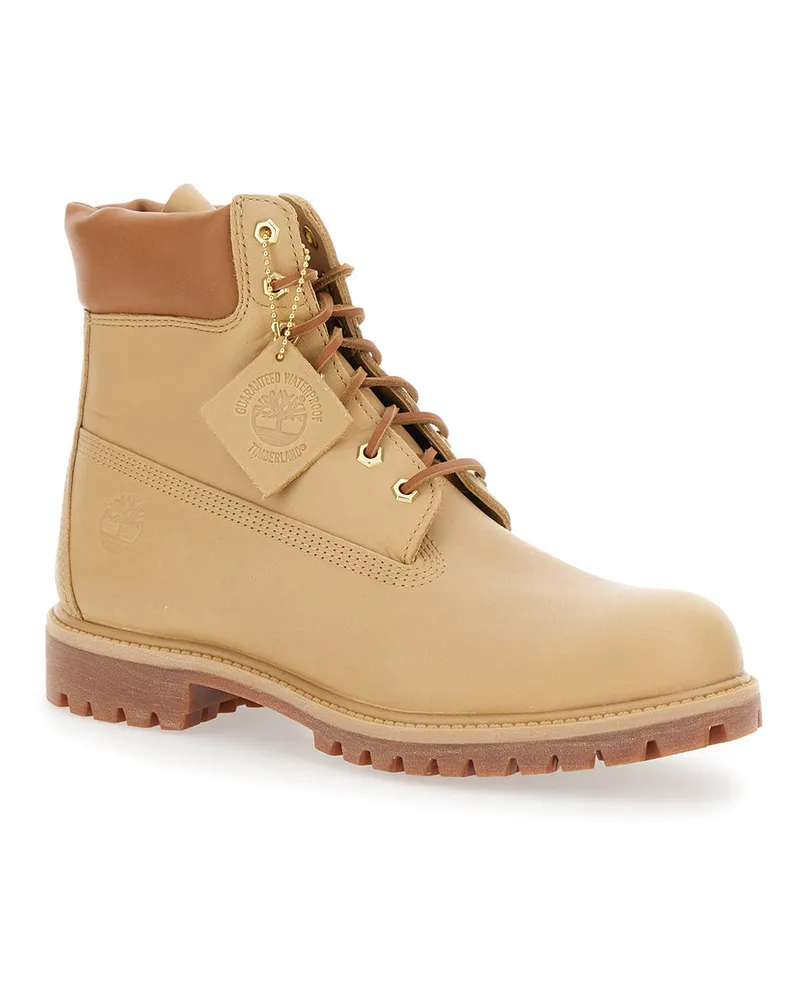 Timberland Men's Beige Water-Proof Leather Boots With Logo Plate Calf Beige