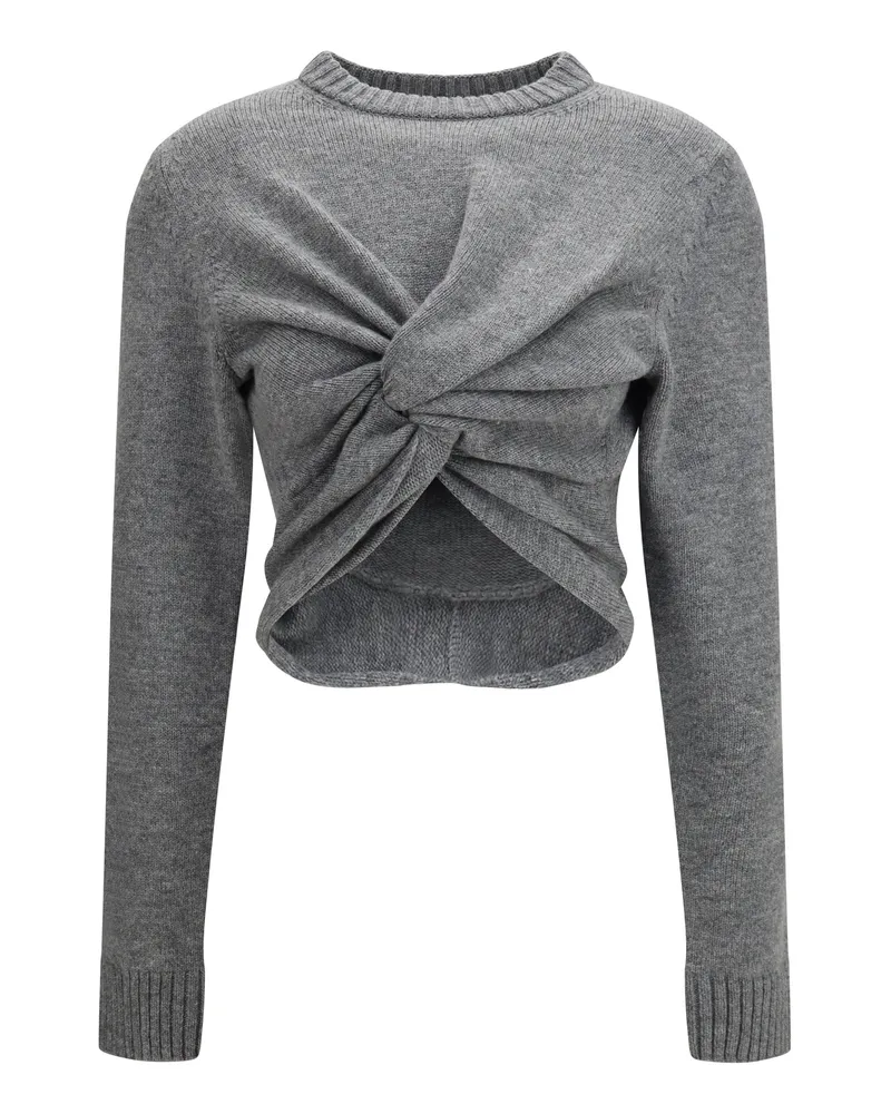 Balenciaga Ruched Crewneck Wool Sweater — Gray Gray