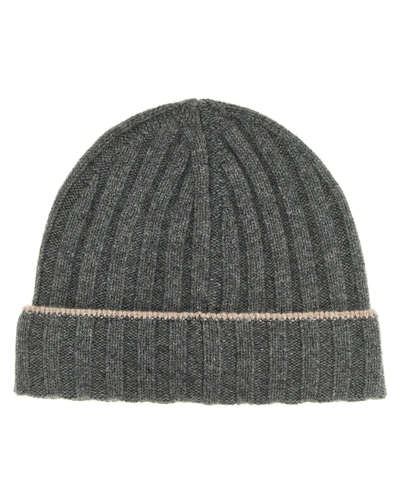 Brunello Cucinelli Ribbed Cashmere Beanie — Grey Grey