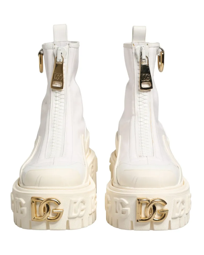 Dolce & Gabbana Women's White Leather Rubber Logo Ankle Boots Shoes White