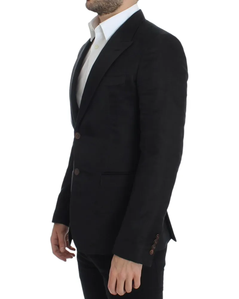 Dolce & Gabbana Men's Black Silk Slim Fit Blazer Cotton Clothing Black