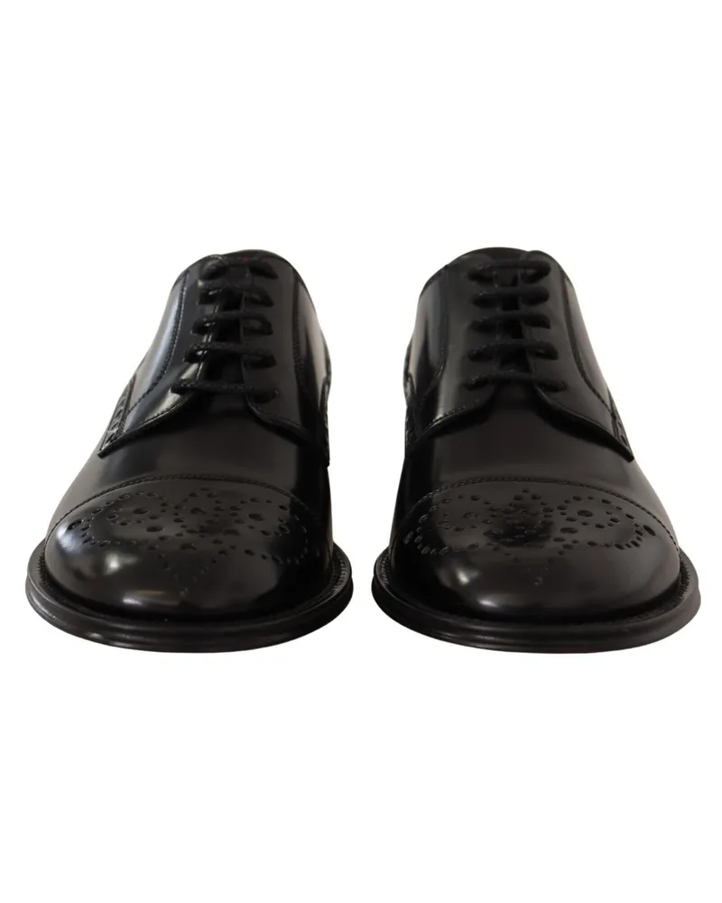 Dolce & Gabbana Black Leather Wingtip Mens Formal Derby Shoes Black