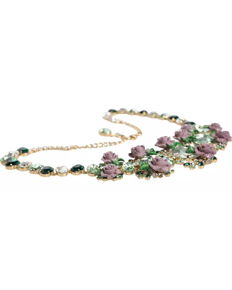 Dolce & Gabbana Women's Gold Brass Link Chain Rose Petal Crystal Necklace Gold