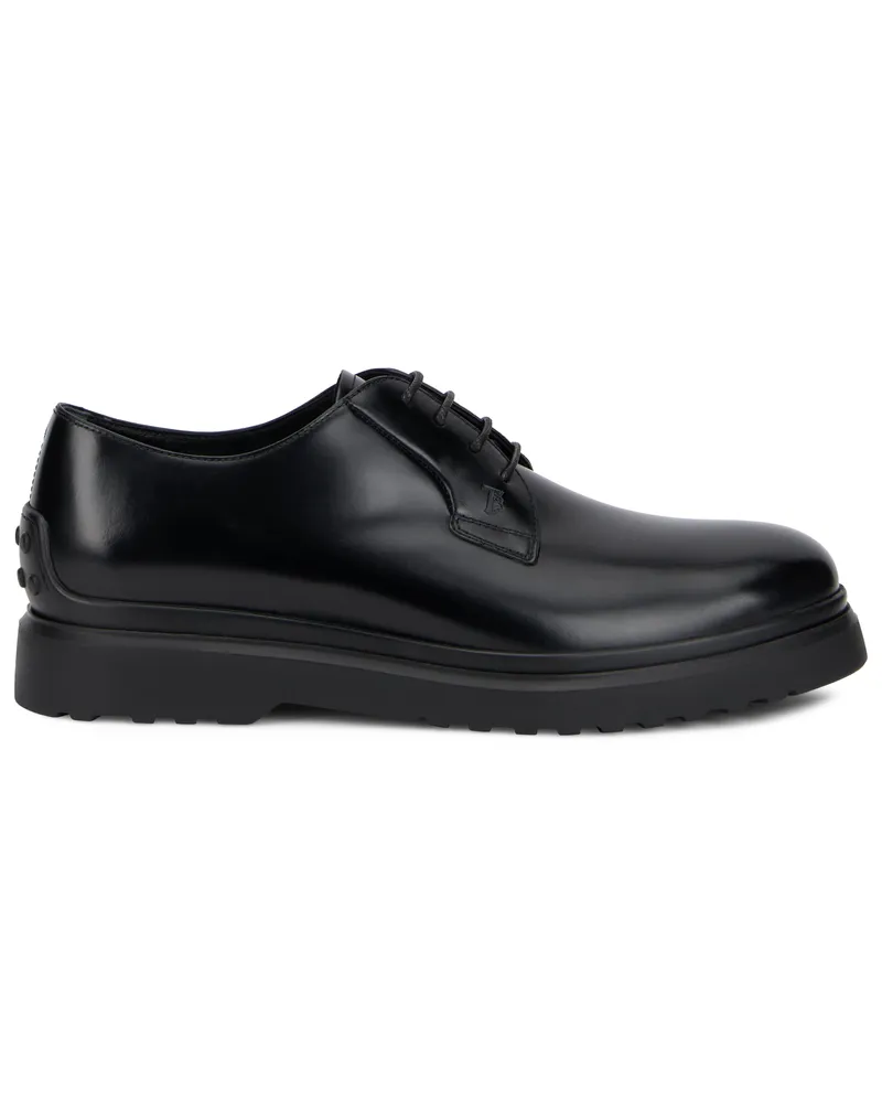 TOD'S Men's Lace-Up Leather Shoes Black Calfskin Flat Black