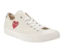 Red Heart-Embroidered Canvas Sneaker — White