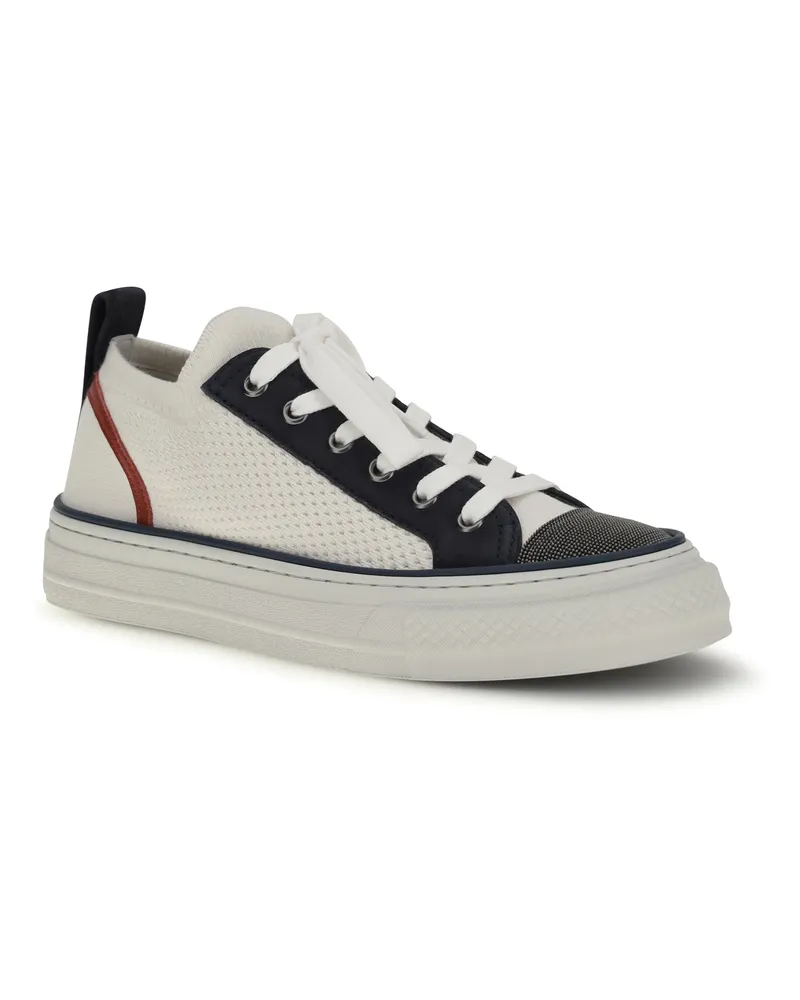 Brunello Cucinelli Women's Cotton Knit And Suede Sneakers With Precious Toe English White Upper: Cotton; Sole: Rubber English