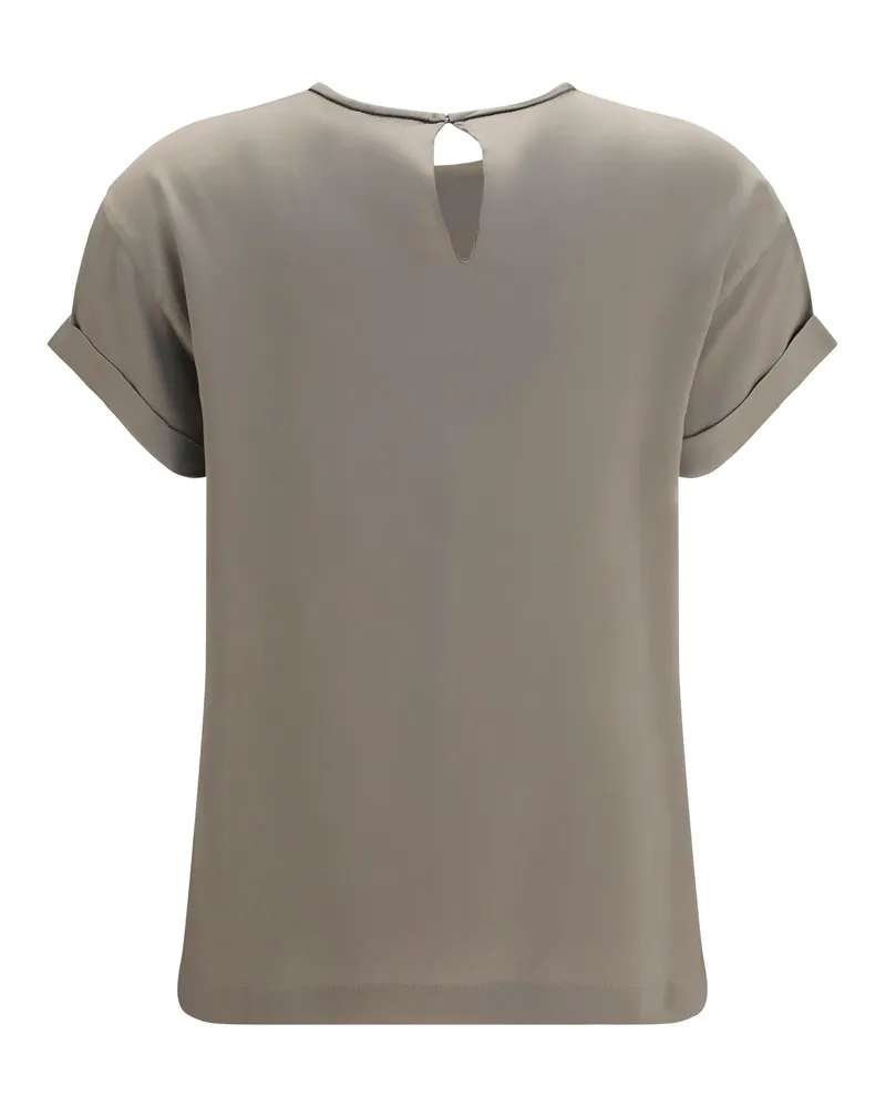 Brunello Cucinelli Women's Silk Blouse With Monili Chain Rosemary Elastane; T-Shirts And Polos Rosemary