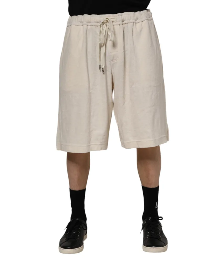 Dolce & Gabbana Ivory Cotton Men Bermuda Sweatshorts Shorts Off White Beige