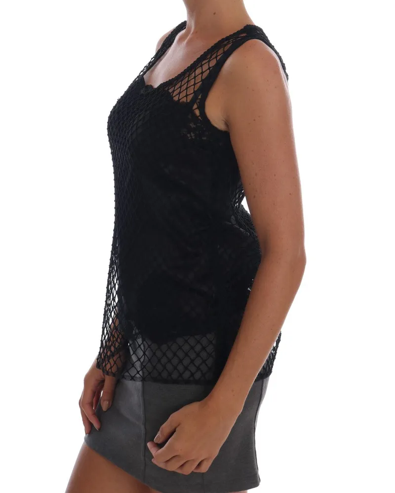 Dolce & Gabbana Women's Black Silk Mesh Floral Lace Top Cotton Black