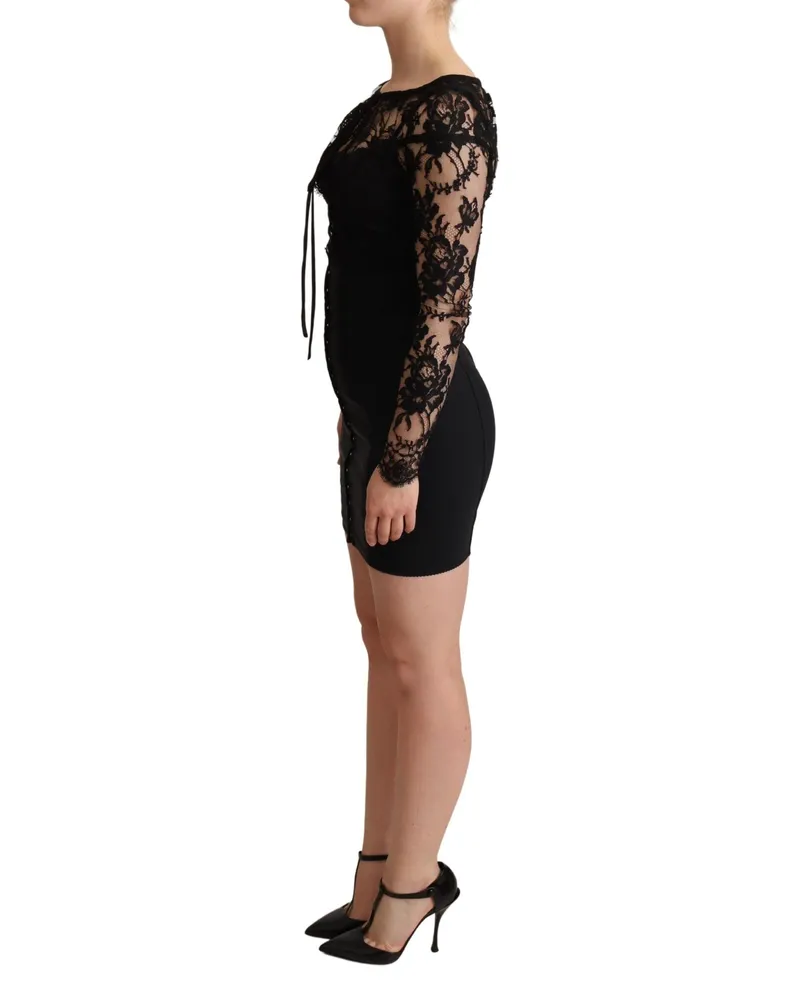 Dolce & Gabbana Women's Black Fitted Lace Top Bodycon Mini Dress Nylon Cotton Elastane Black