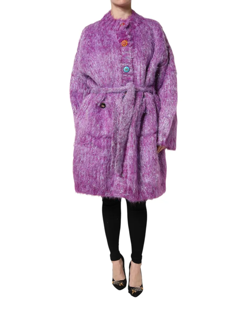 Dolce & Gabbana Women's Purple Button Embellished Trench Coat Jacket Clothing Purple