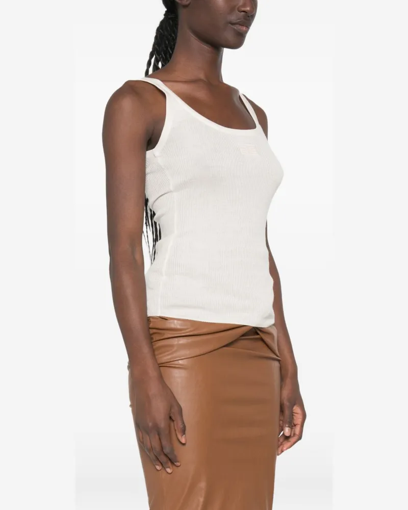 Elisabetta Franchi Ribbed Knit Logo Patch Tank Top — Beige Beige