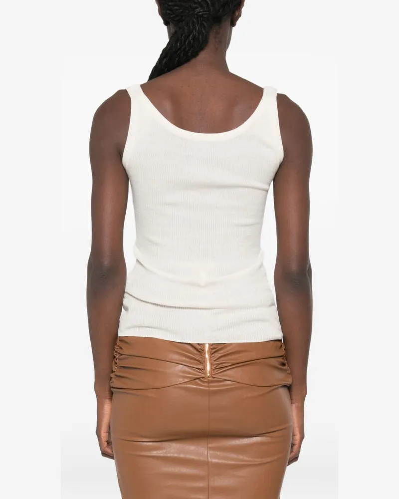 Elisabetta Franchi Ribbed Knit Logo Patch Tank Top — Beige Beige