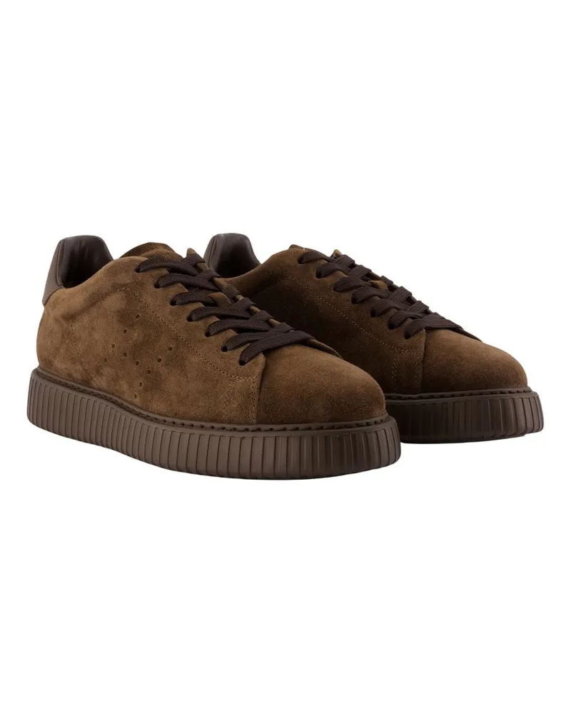 Hogan Men's H677 Allacc H Fori Sneakers -  Leather Brown Calfskin Shoes Brown