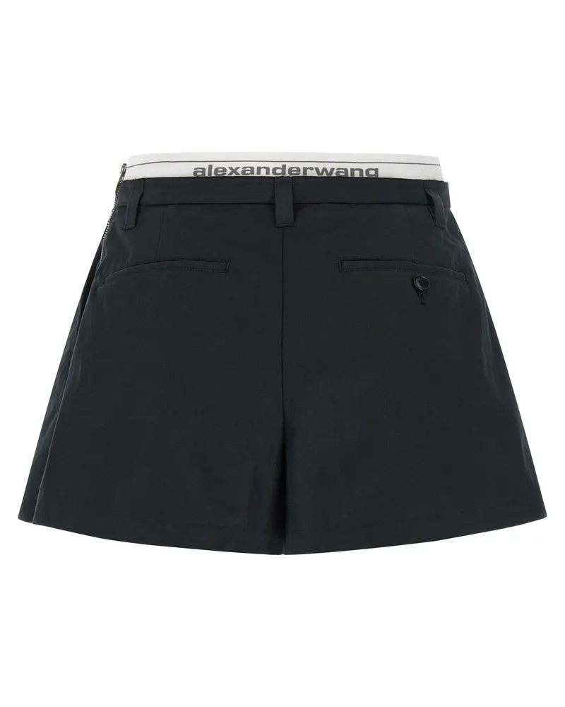 Alexander Wang Logo Waistband Cotton Bermuda Shorts — Black Black