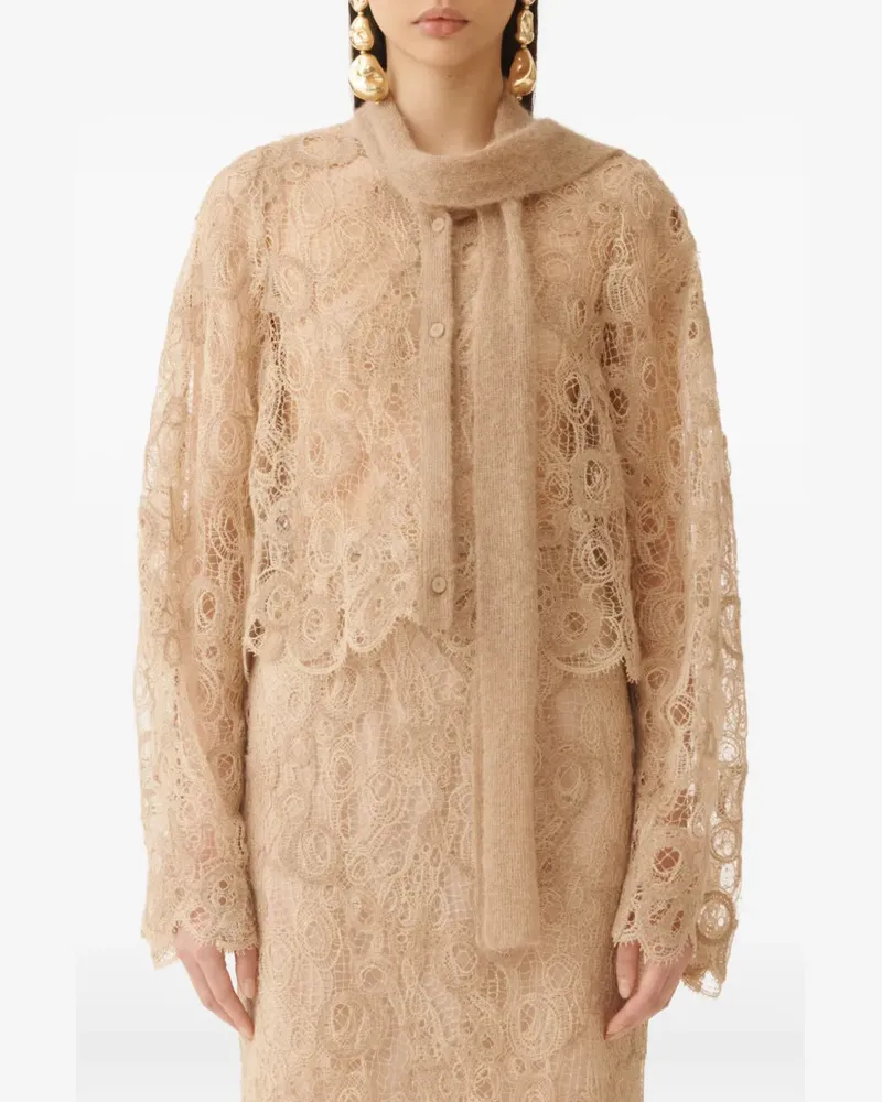 Fabiana Filippi Women's Macramé-Lace Tie-Neck Shirt Aw25 W Beige