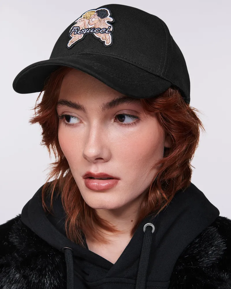 Fiorucci Women's Cotton Baseball Cap Angels Patch Black Hat Black