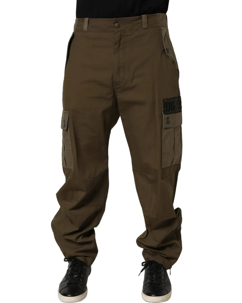 Dolce & Gabbana Men's Brown Mid Waist Straight Cargo Trouser Pants Cotton Elastane Brown