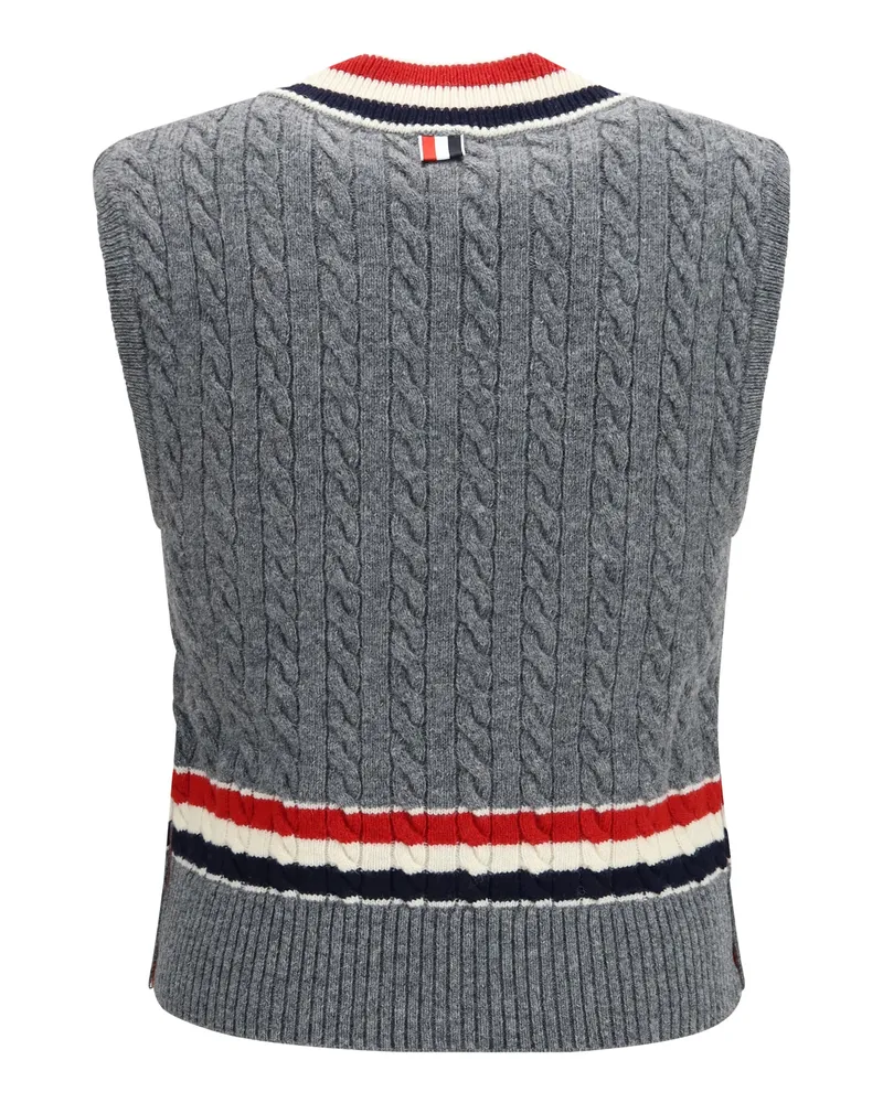 Thom Browne Cable-Knit Cricket V-Neck Vest — Gray Gray