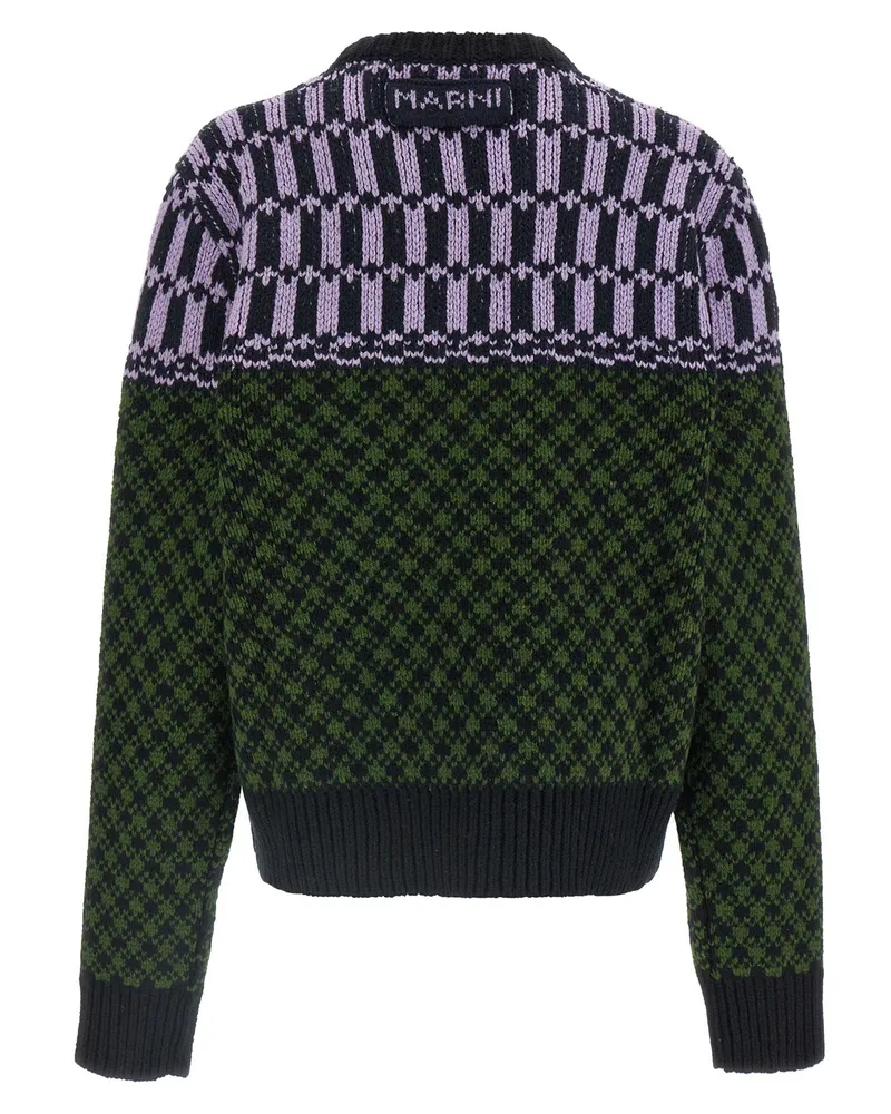 Marni Jacquard Geometric-Patterned Wool Sweater — Green Green