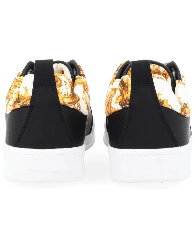 Versace Jeans Weave Logo Leather Sneakers — Black Black