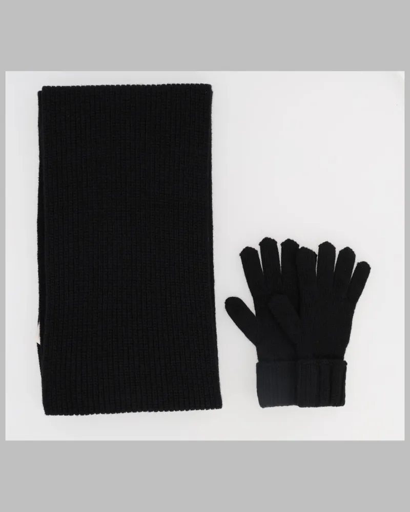 Moncler Virgin Wool Knit Glove & Scarf Set — Black Black