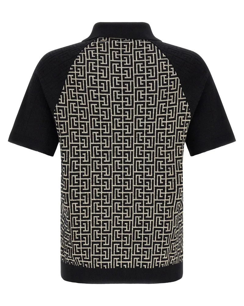 Balmain Monogram Jacquard Polo — Black Black