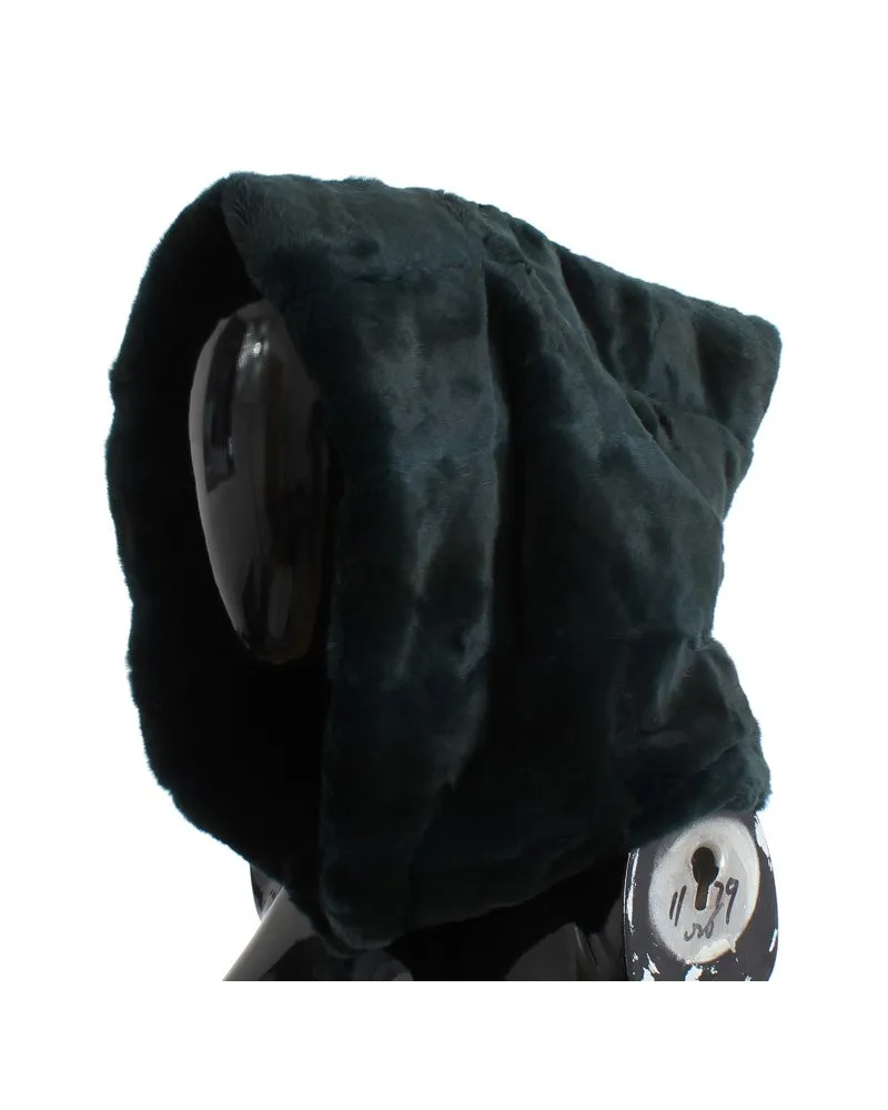 Dolce & Gabbana Women's Green Weasel Fur Crochet Hood Scarf Hat Gray Green