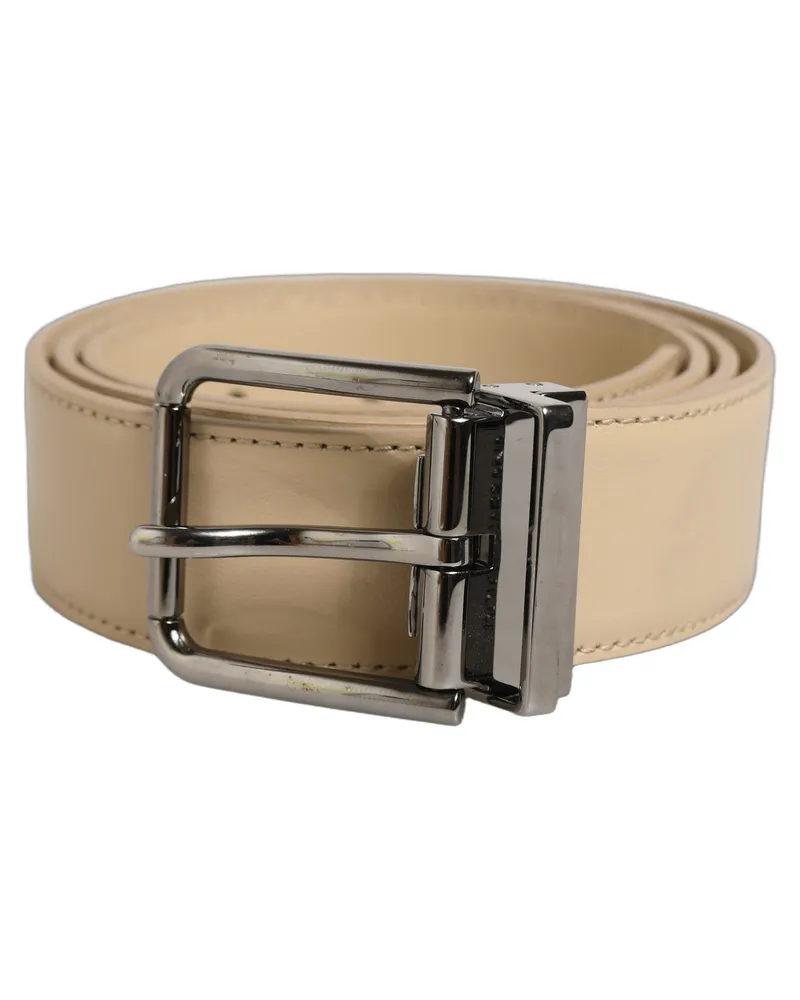 Dolce & Gabbana Leather with Metal Buckle Belt — Beige Beige
