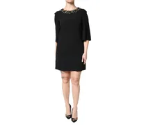 Women's Black Crystal Embellished Round Neck Mini Dress