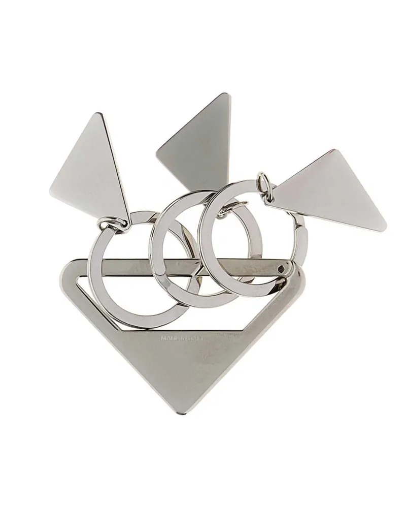 Prada Men's Silver Metal Keyring Black Keychains Silver