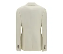 Embroidered Lapel Stretch Wool Blazer — White