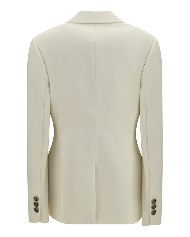 Versace Embroidered Lapel Stretch Wool Blazer — White White