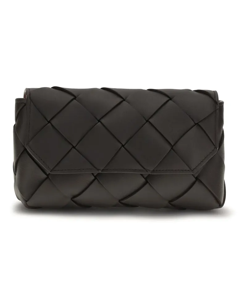 Bottega Veneta Men's Leather Fanny Pack Intrecciato Espresso-Silver Calf Shoulder Bags Espresso/silver Black
