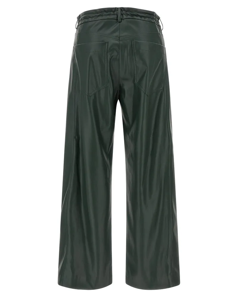 NUDE Faux Leather Wide-Leg Trousers — Forest Green Forest