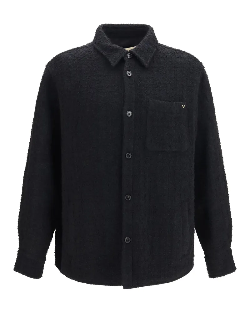 Valentino Garavani Men's Jacket Textured High-Neck Black Cotton Padded & Down Black