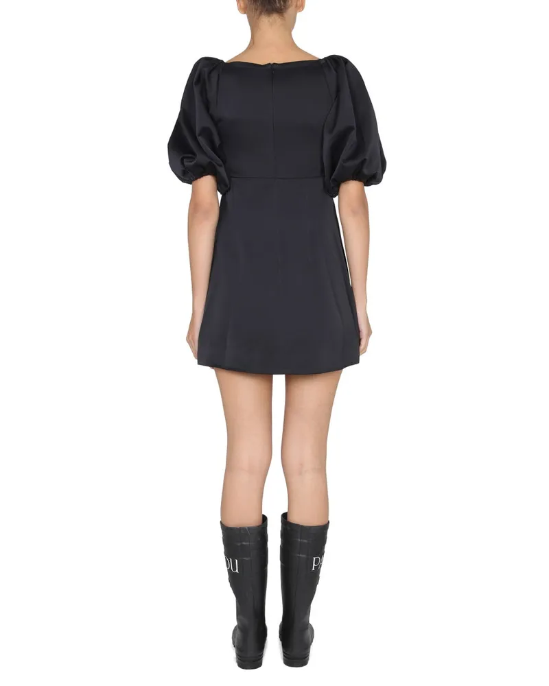 Patou Balloon Sleeve Mini Dress — Black Black