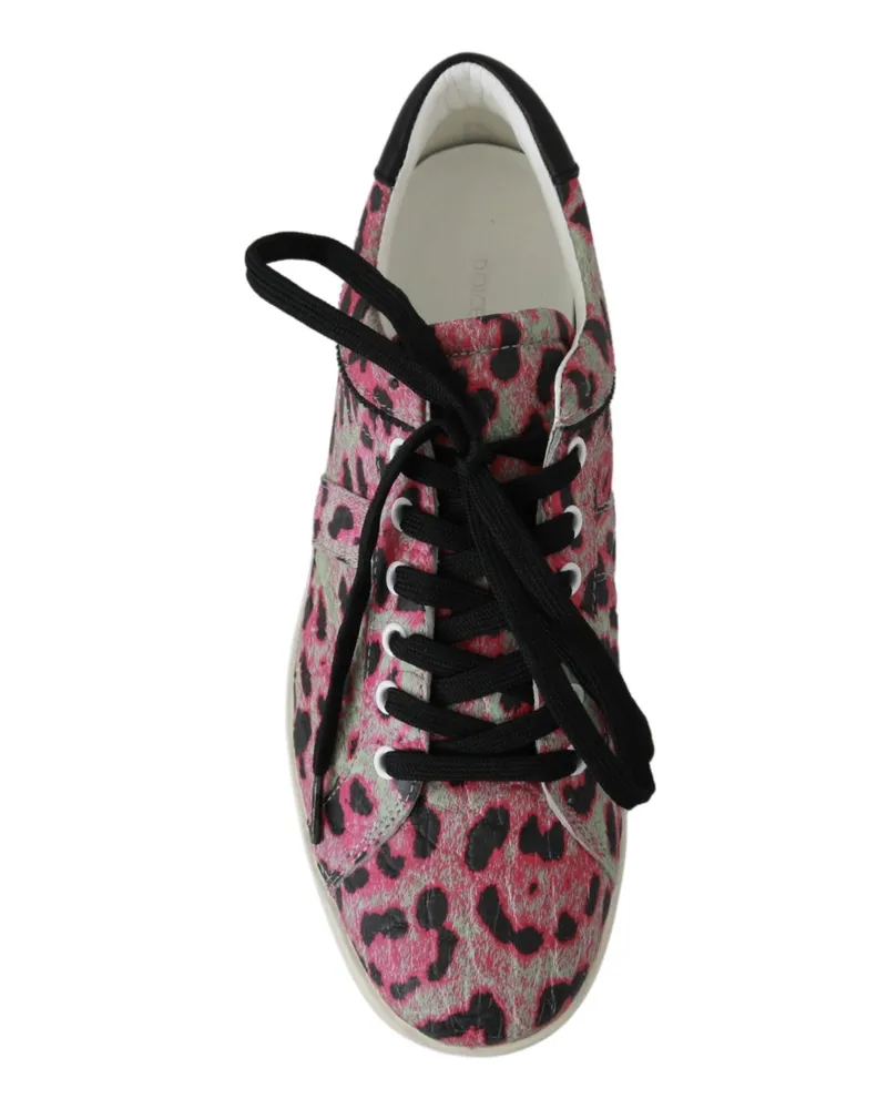 Dolce & Gabbana Women's Pink Leopard Print Training Leather Flat Sneakers Pink