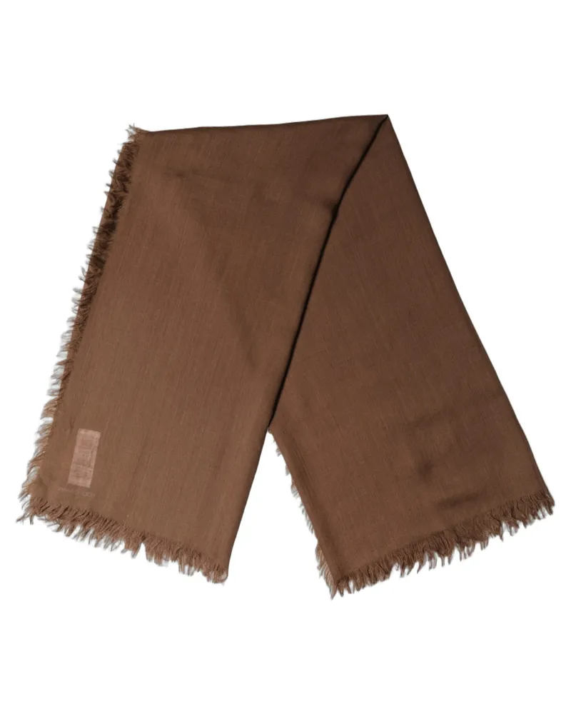Dolce & Gabbana Silk Wool Cashmere Fringed Scarf — Brown Brown