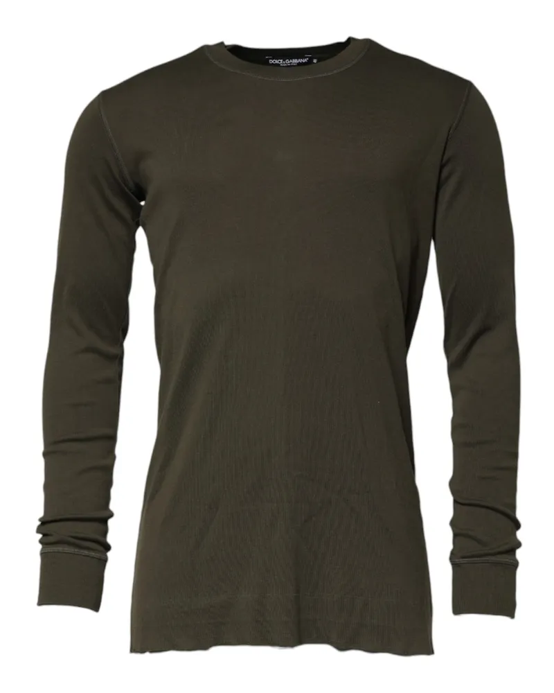 Dolce & Gabbana Men's Dark Green Long Sleeves Crew Neck T-Shirt Cotton Green