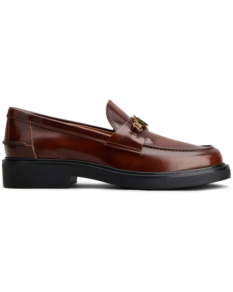 TOD'S Logo Plaque Leather Loafer — Brown Brown