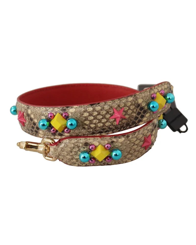 Dolce & Gabbana Women's Beige Python Leather Crystals Shoulder Strap Bag Beige