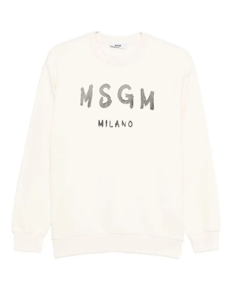 MSGM Logo-Embroidered Cotton Sweatshirt — Beige Beige