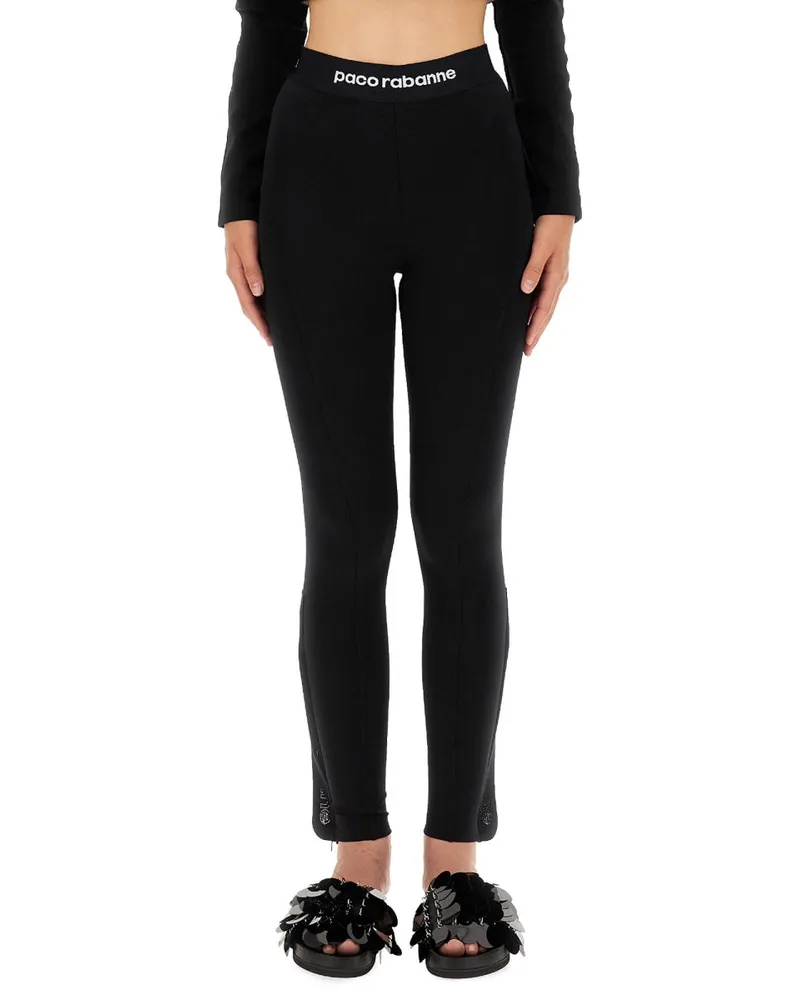 Paco Rabanne Logo-Embroidered Polyamide Trousers — Black Black