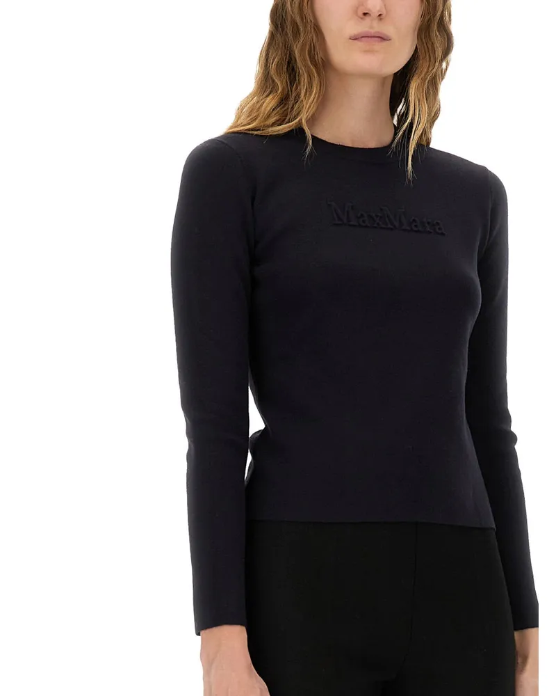 Max Mara Logo-Knit Viscose Sweater — Blue Blue