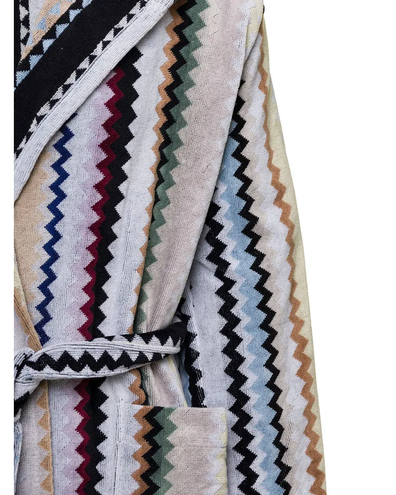 Missoni Home Unisex Bathrobe With Zig Zag Motif, Multicolour Cotton Towels & Bath Robes Multicolor