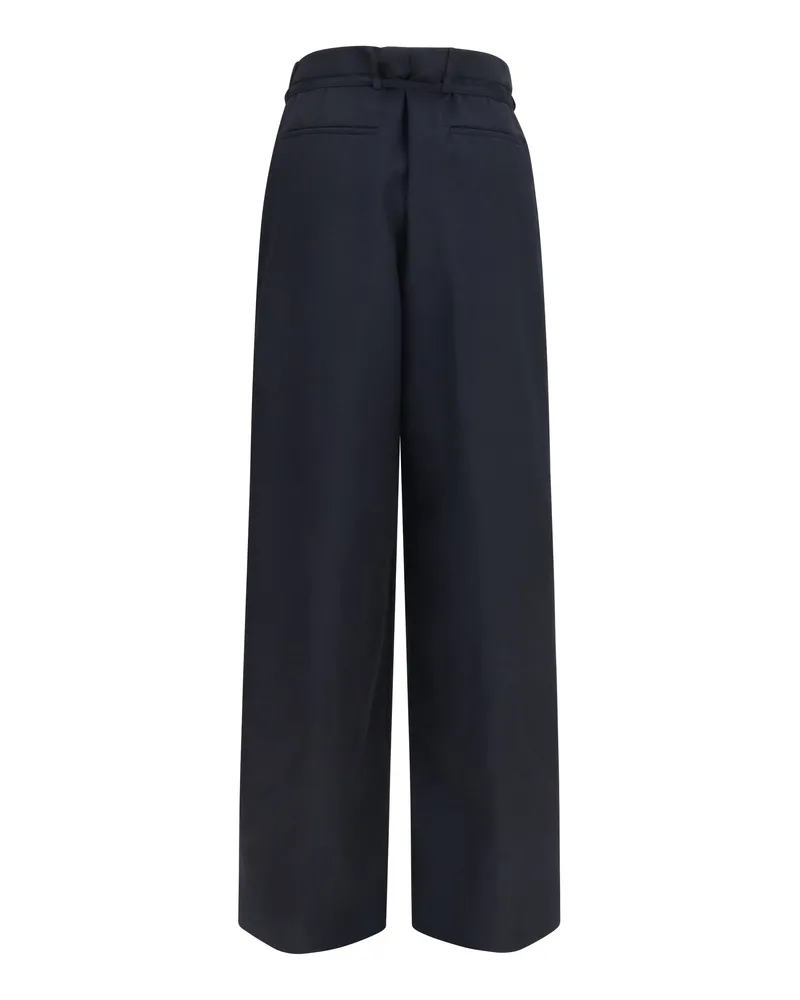 Dries van Noten Women's Wide-Leg Drawstring Trousers Black Merino Wool Black