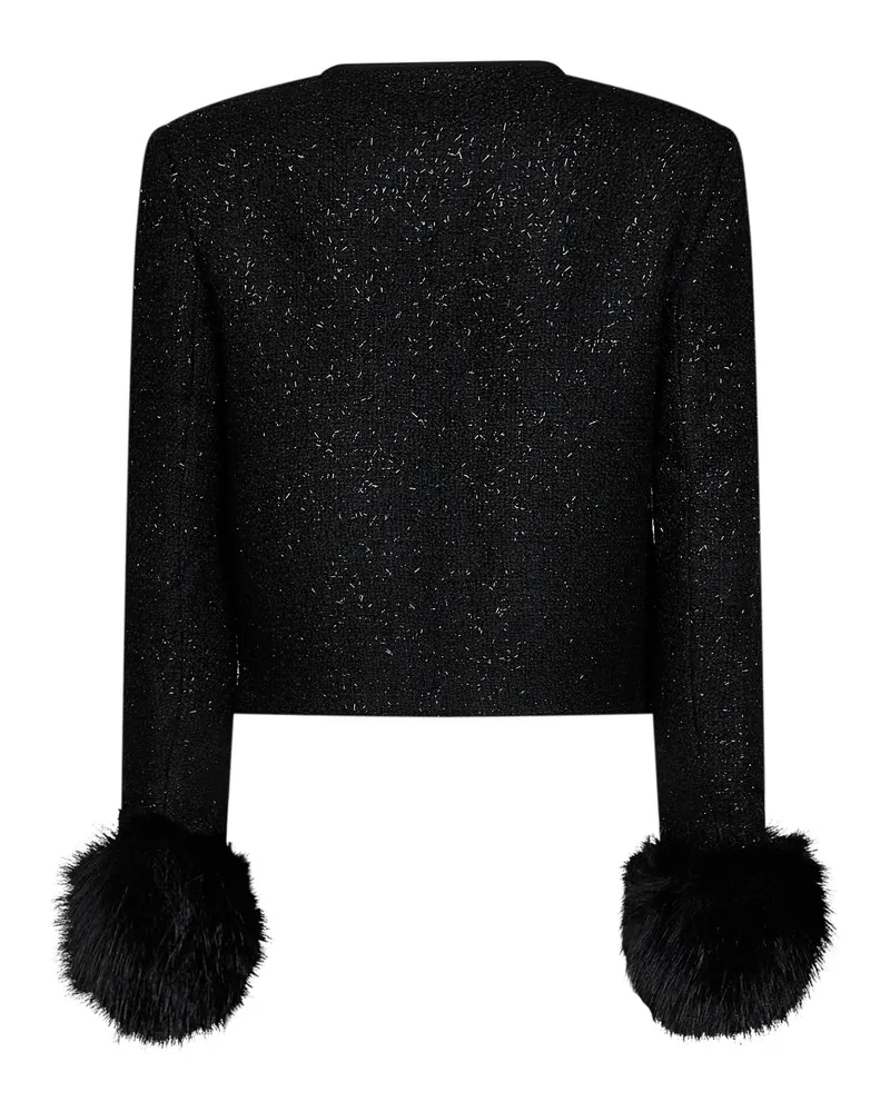 Self-Portrait Women's Metallic Bouclé Jacket With Faux-Fur Cuffs Black Polyester Black