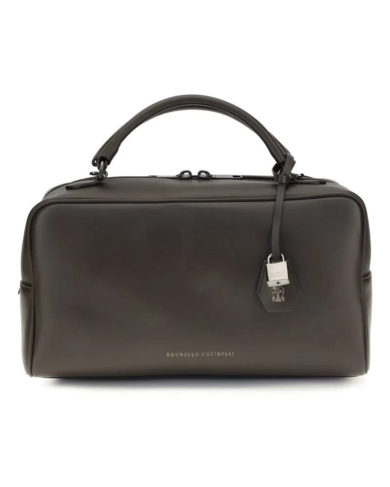 Brunello Cucinelli Women's Handbag Boston Explorer Dark Brown Calf Leather Shoulder Bags Brown